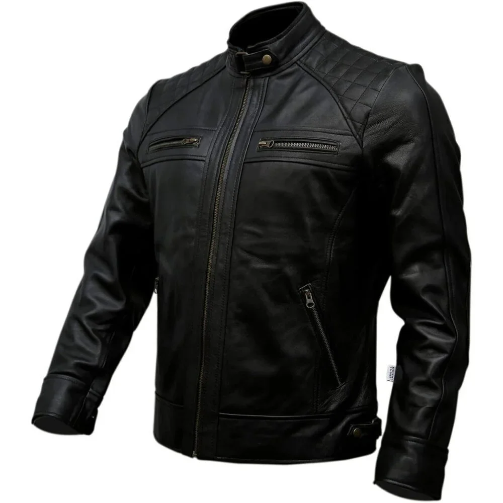 Men’s Black Genuine Leather Biker Jacket Black Brown Vintage Motorcycle - Picture 2 of 7